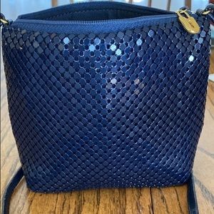 sequin blue purse looks brand new. long cross body strap